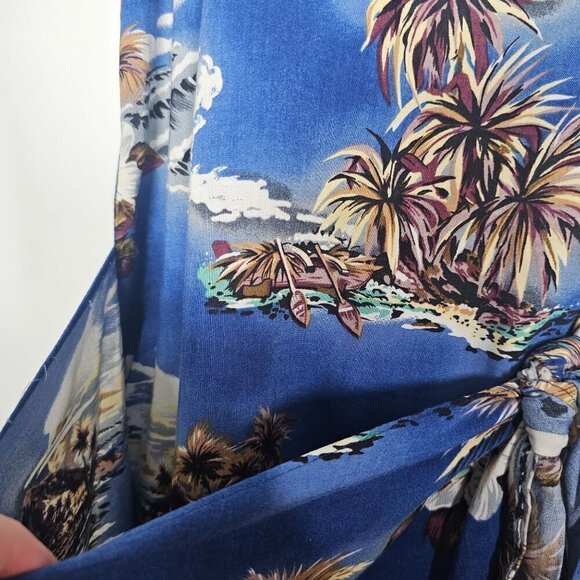 90s Hilo Hattie‎ Hawaiian Tropical Print Sleeveless Sheath Dress Side Tie Blue M - Picture 3 of 11